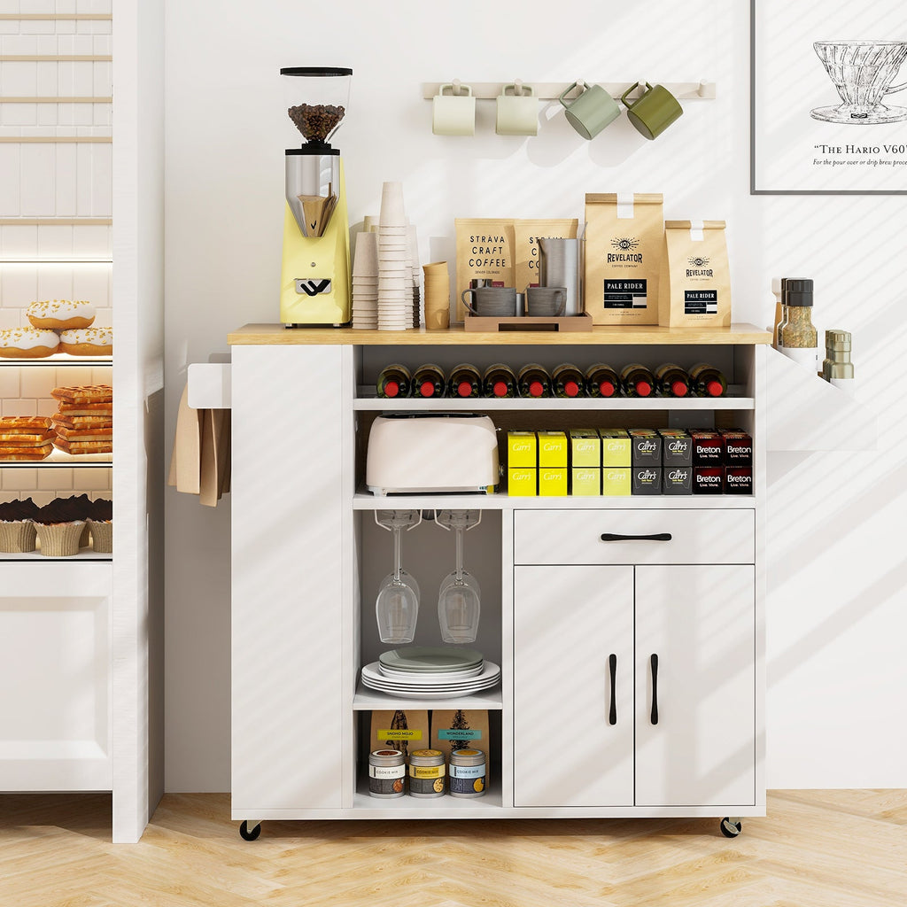 Rolling Kitchen Island Cart with Power Outlet